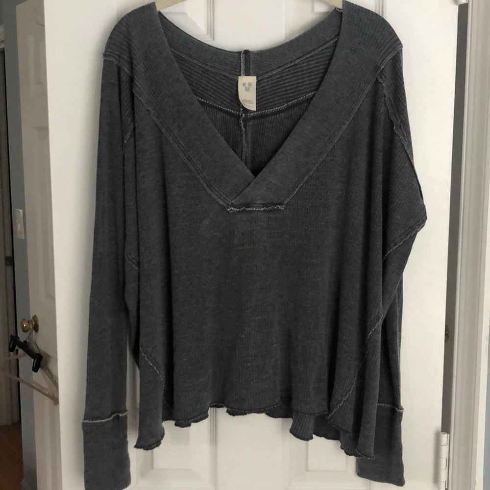 Free People Gray Long Sleeve Top